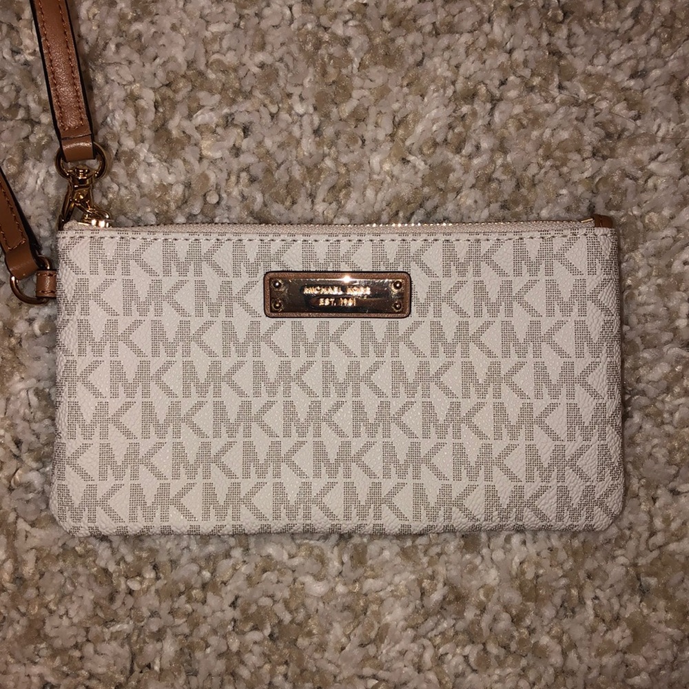 MK Beige Logo Wristlet